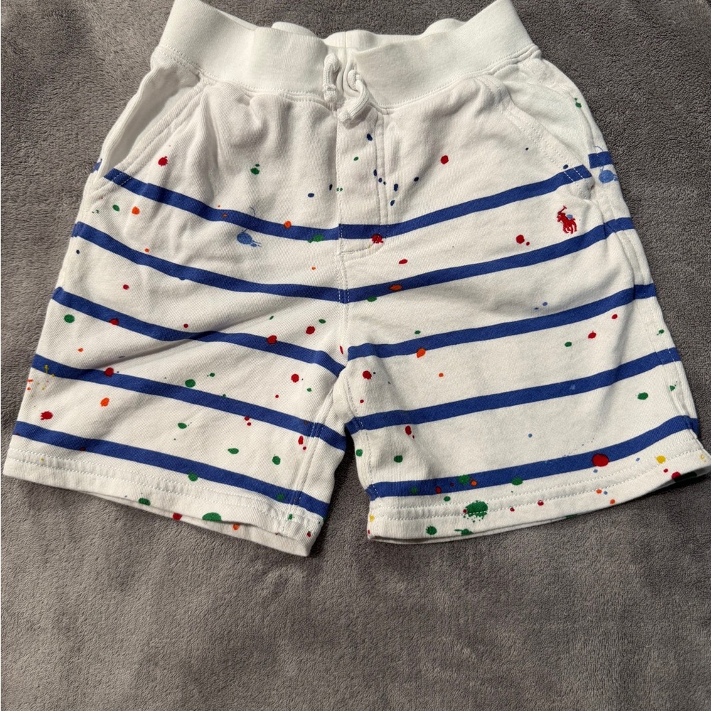Polo by Ralph Lauren White & Blue Stripe Kids Shorts. Paint-Splatter. Pre-Loved